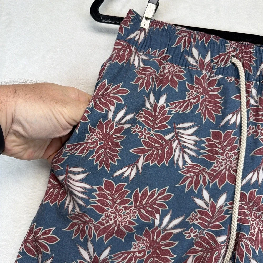 Fair Harbor Mens Swim Trunks M Blue Burgundy Floral Lined Board Shorts